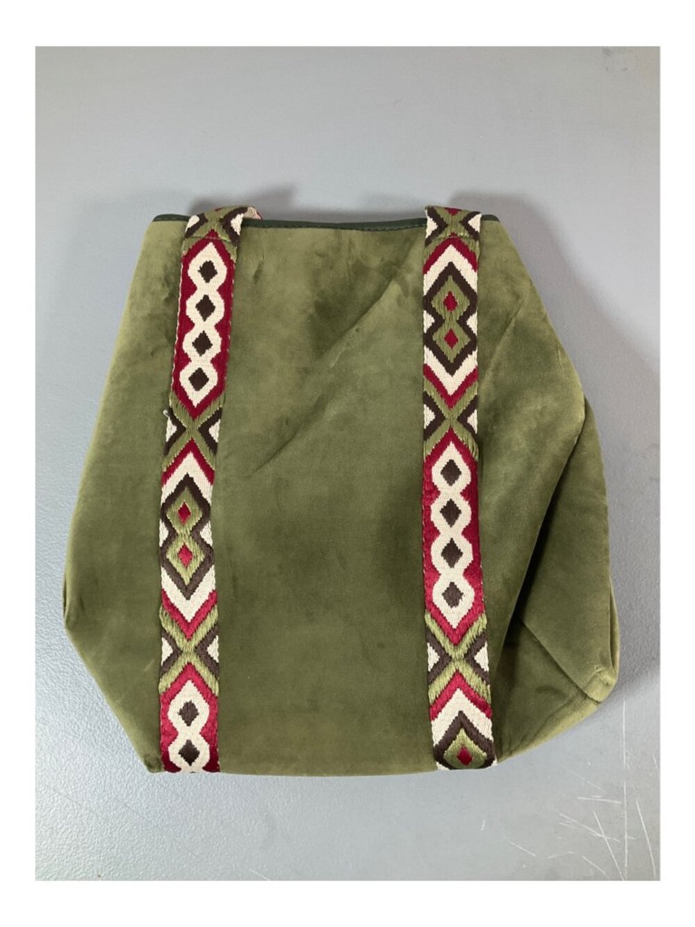 AHDORNED Army Green Velour 2-in-1 Tote Bag with Pouch & Novelty Strap